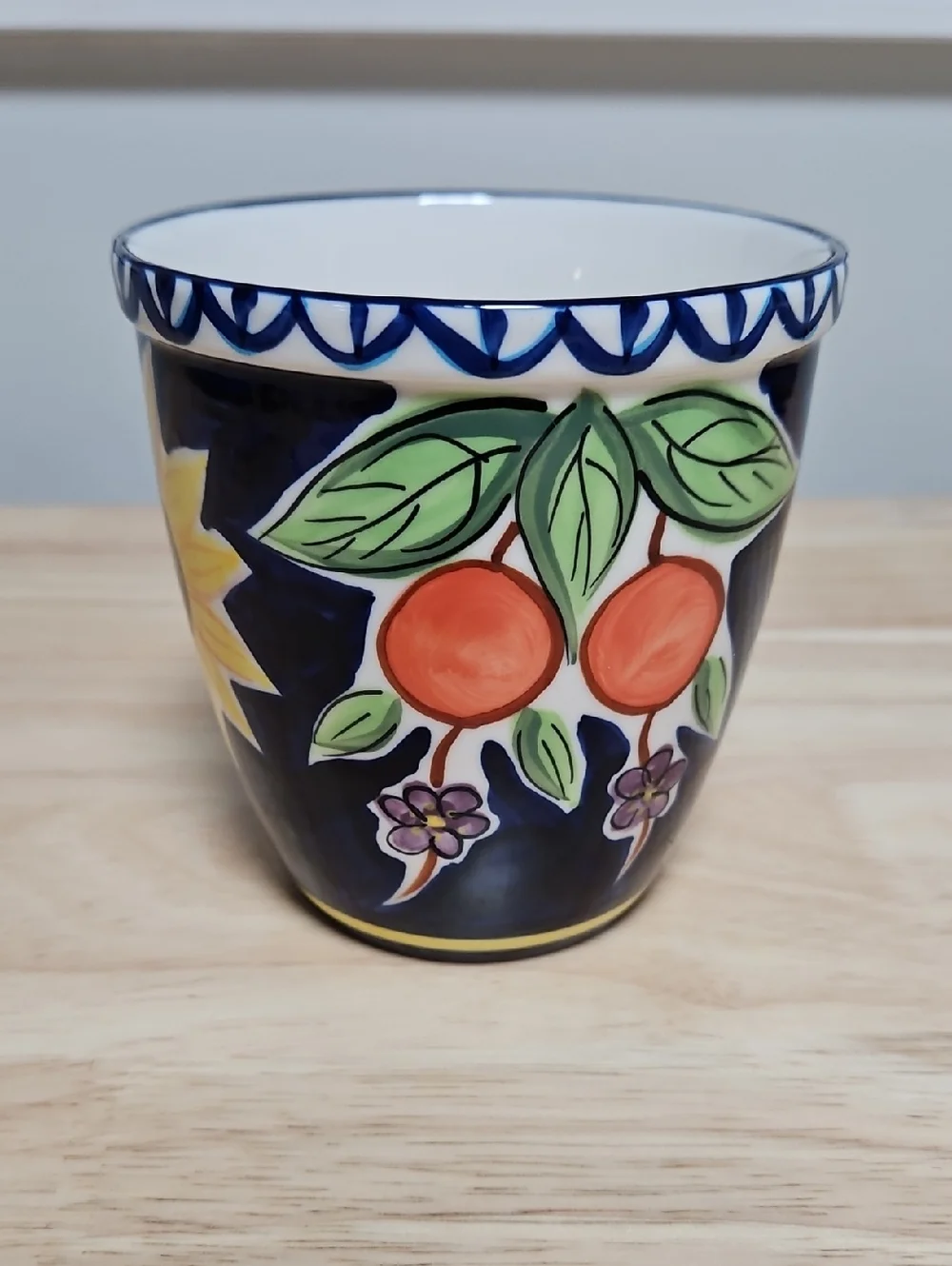Vintage Starbucks Barista Sunflower Fruit Cobalt Blue Ceramic Mug 2001